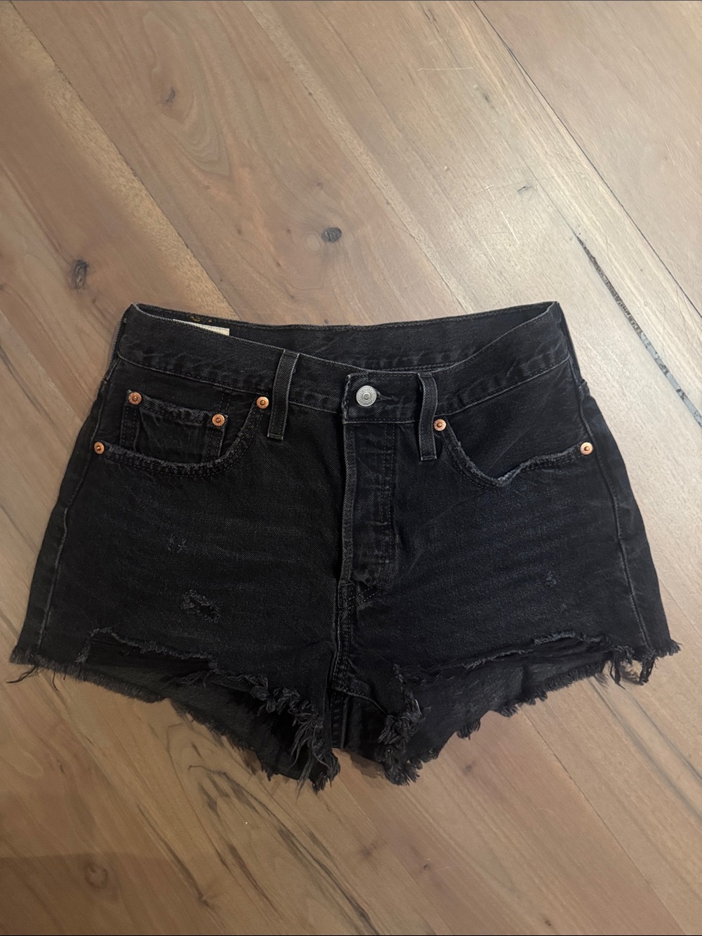 High-Rise Black Distressed LEVIS Denim Shorts